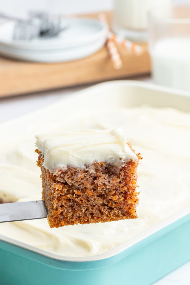 spatula holding slice of great grandma's carrot cake