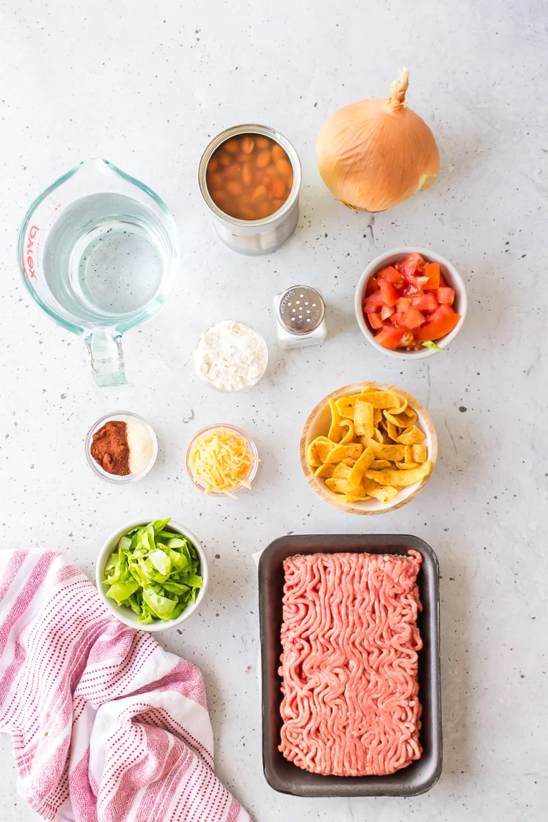 ingredients displayed for making southwest frito pie