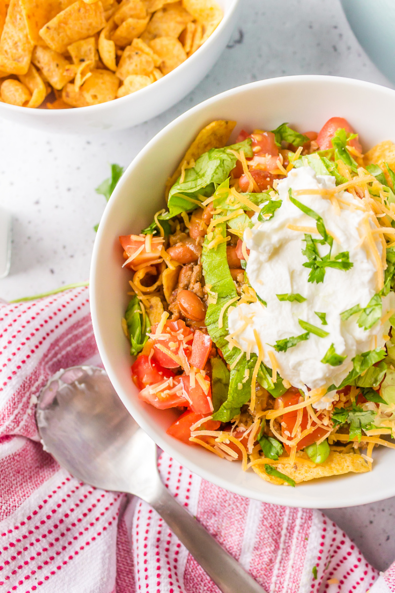 bowl of serving of frito pie