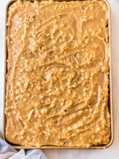 peanut butter sheet cake in pan