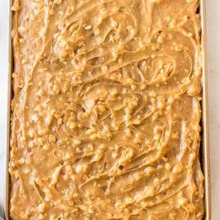 peanut butter sheet cake in pan