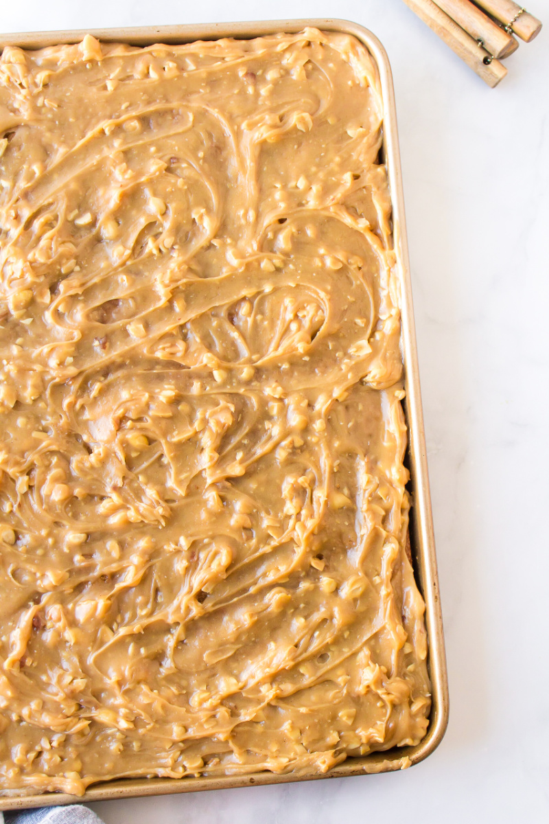 peanut butter sheet cake in pan