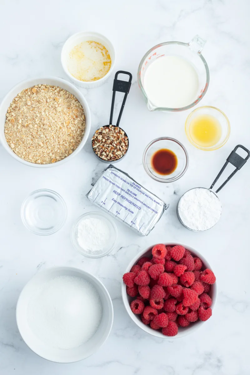 ingredients displayed for making raspberry cream pie