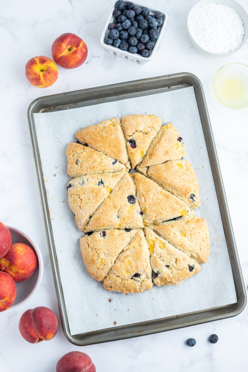 blueberry peach scones just out of the oven