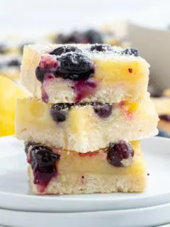 stack of three lemon blueberry bars