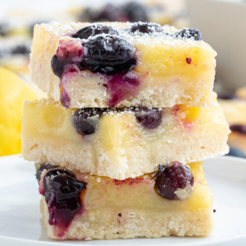 stack of three lemon blueberry bars