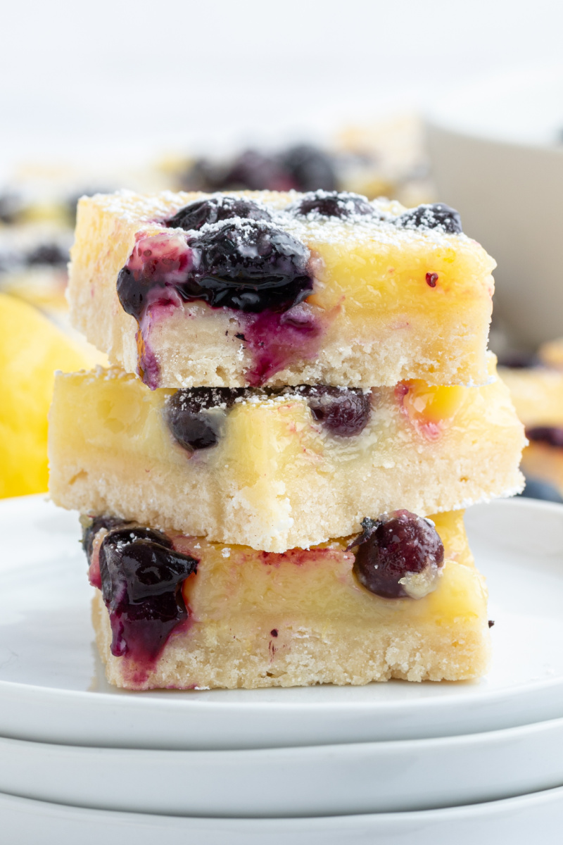 stack of three lemon blueberry bars