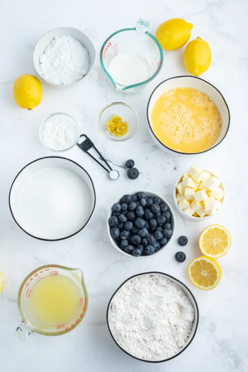 ingredients displayed for making lemon blueberry bars