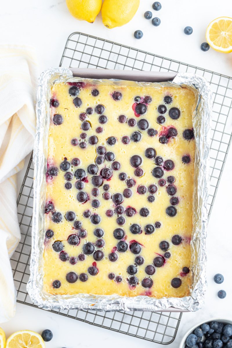 pan of lemon blueberry bars