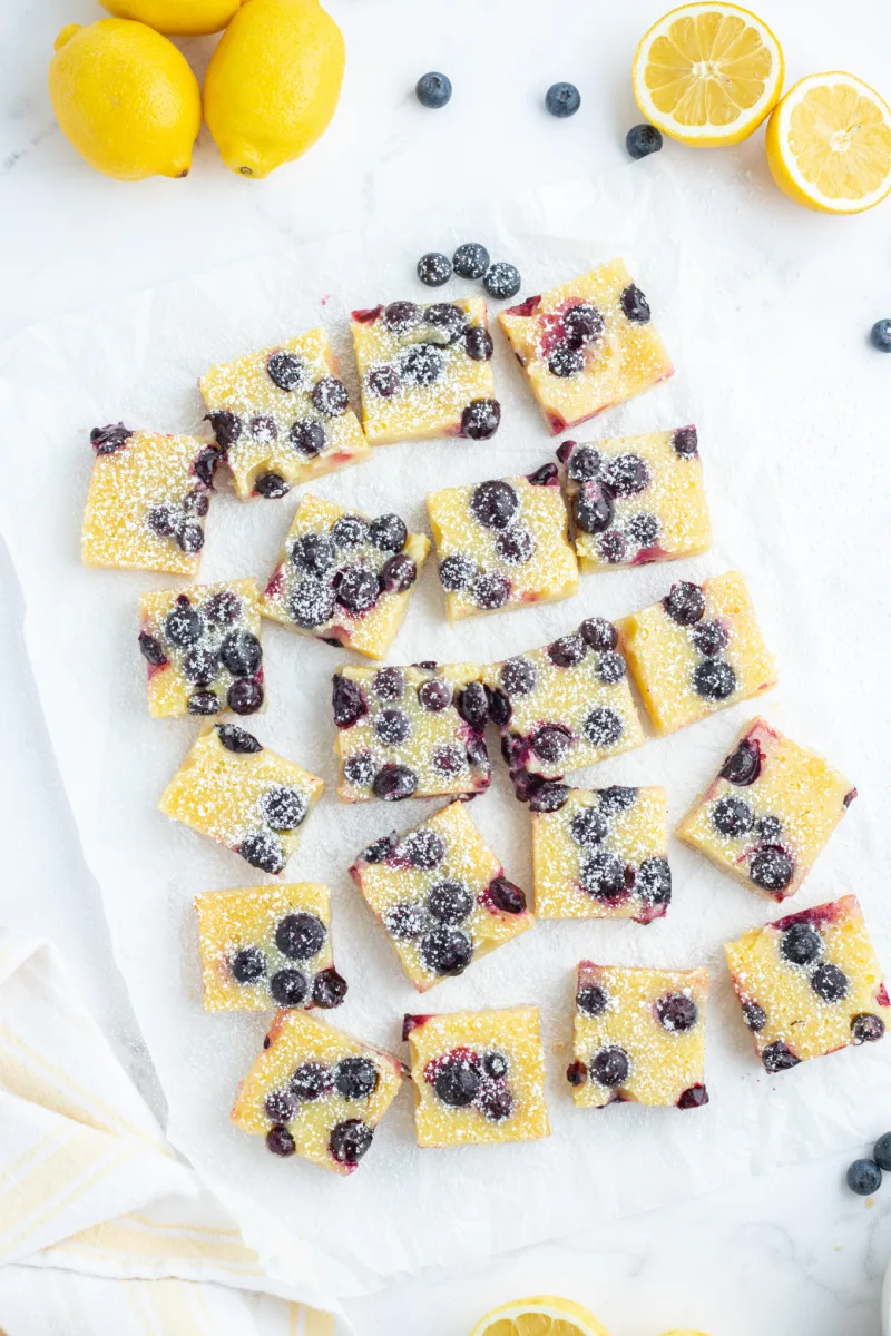 overhead shot of lemon blueberry bars