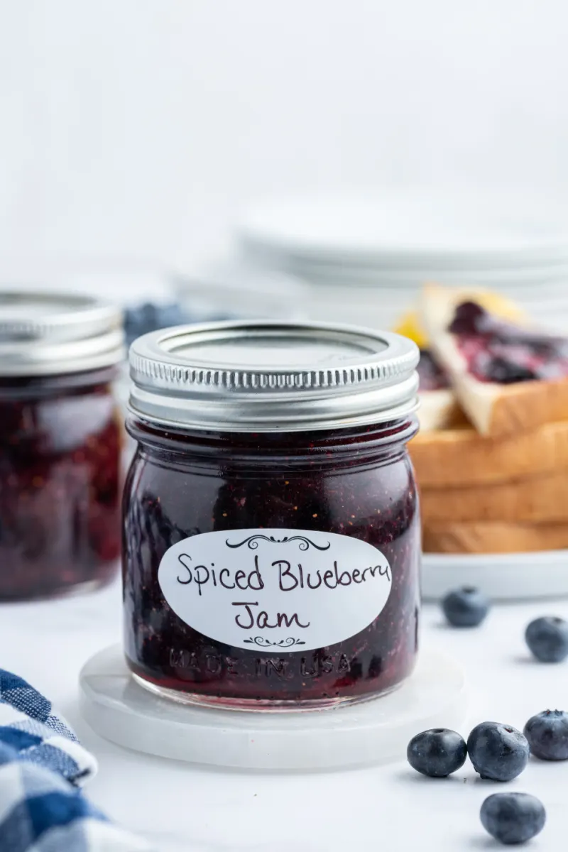 jar of spiced blueberry freezer jam
