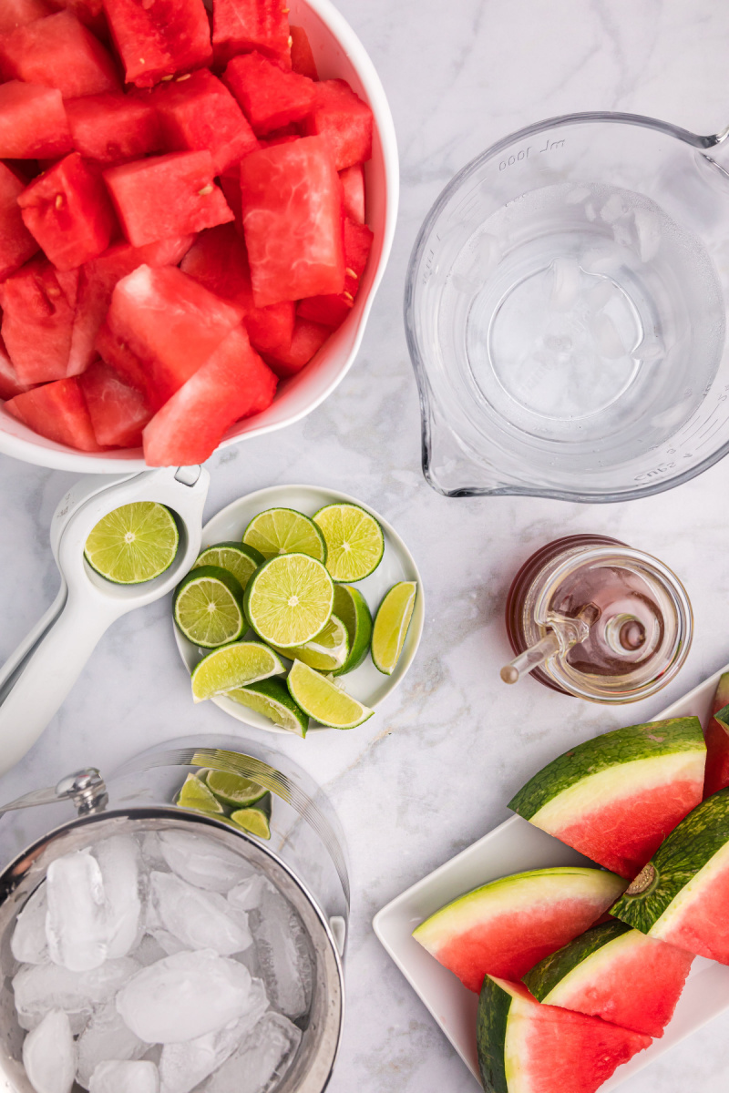 ingredients displayed for making watermelon agua fresca