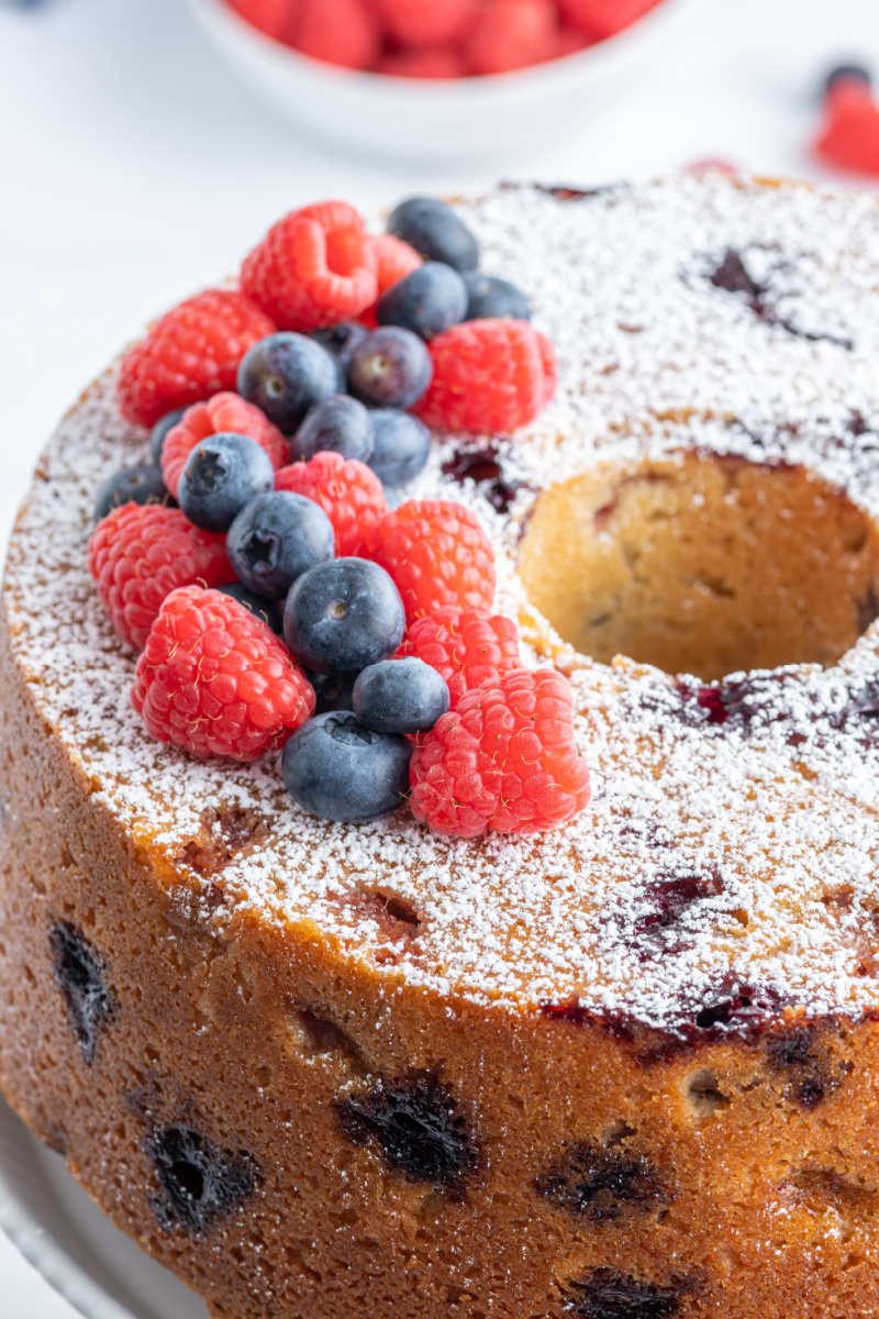 berry pound cake with fresh berries on top