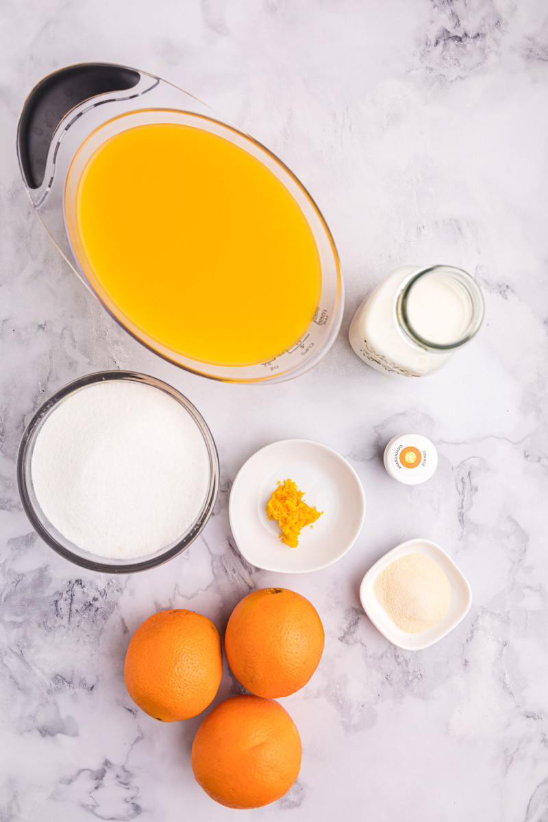 ingredients displayed for making orange sherbet