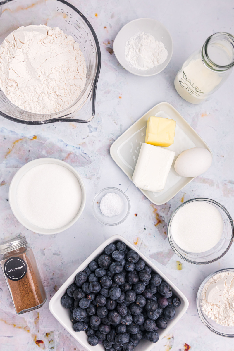 ingredients displayed for making blueberry buckle