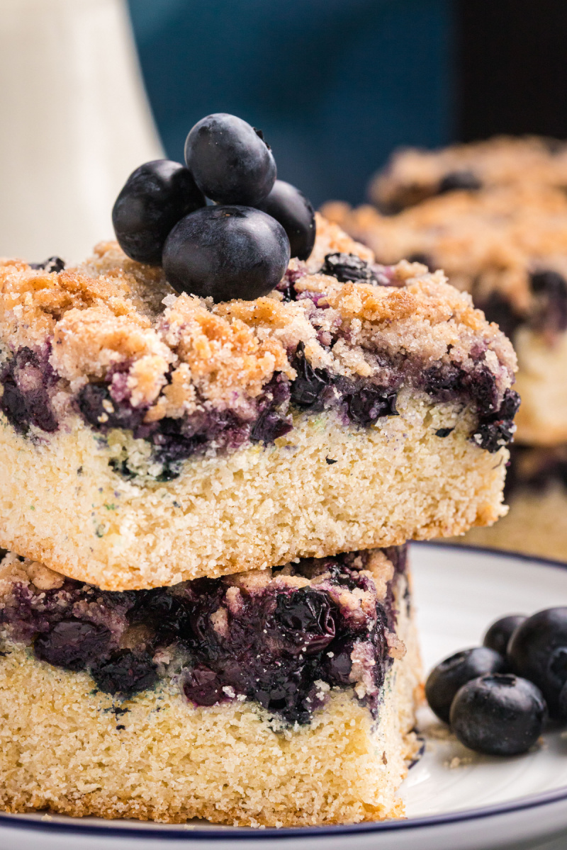 two slices of blueberry buckle