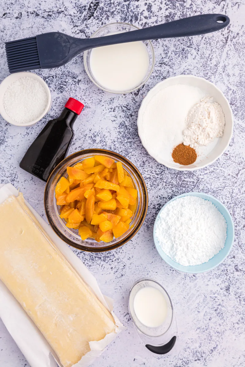 ingredients displayed for making easy peach turnovers