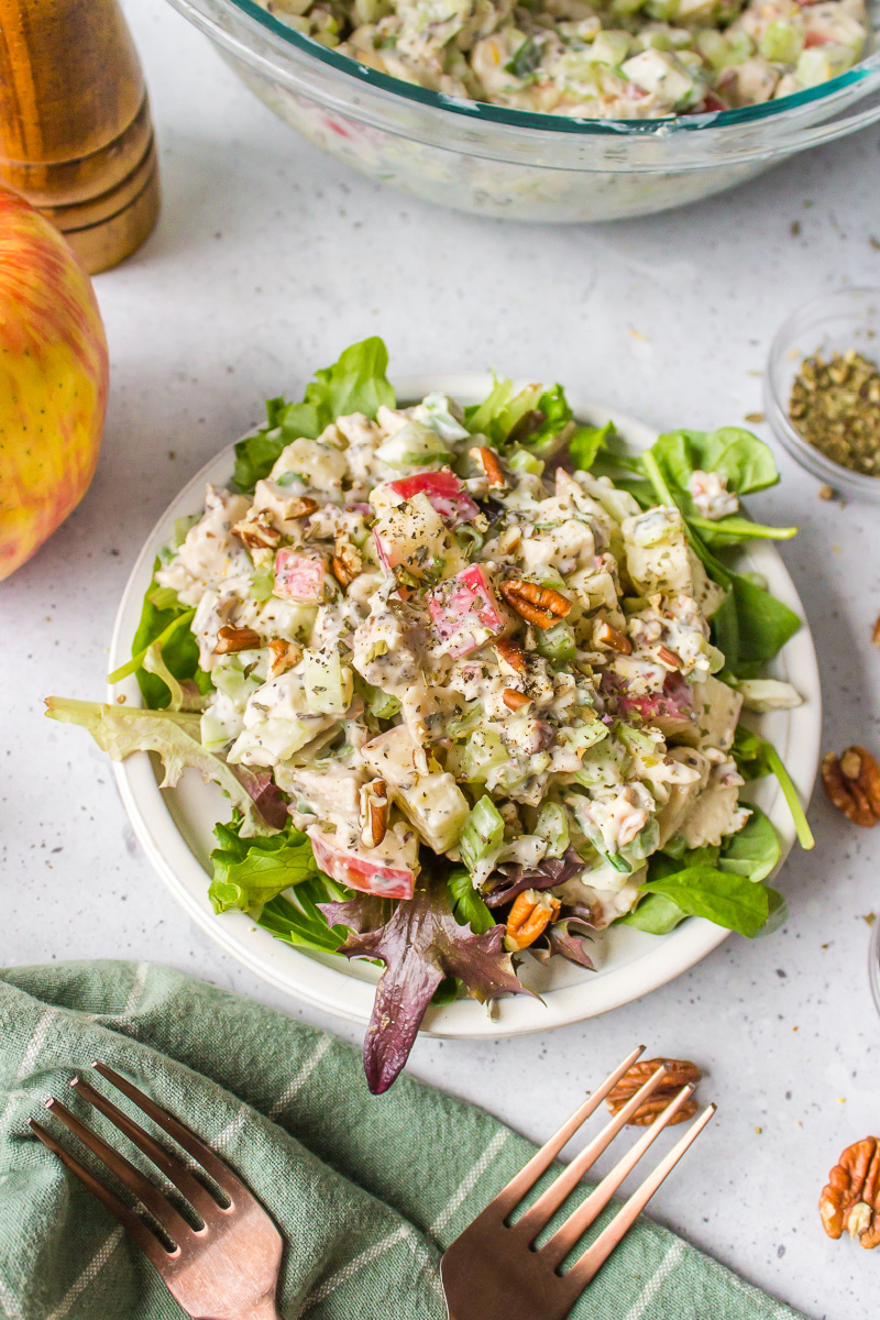 chicken apple salad on a plate