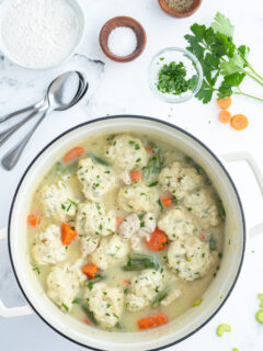 chicken and dumplings in a pot