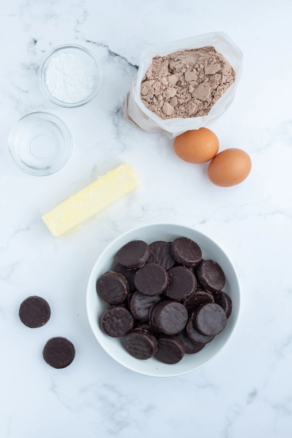 ingredients displayed for making fudgy mint cookies