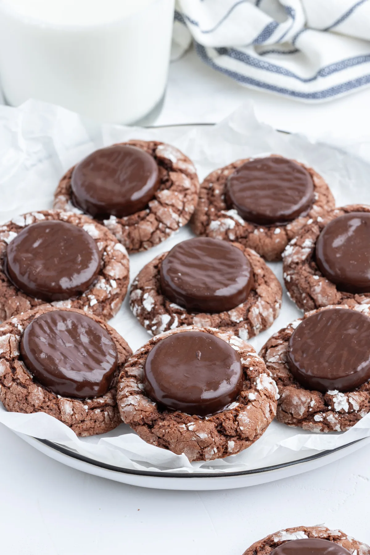 fudgy mint cookies on a platter