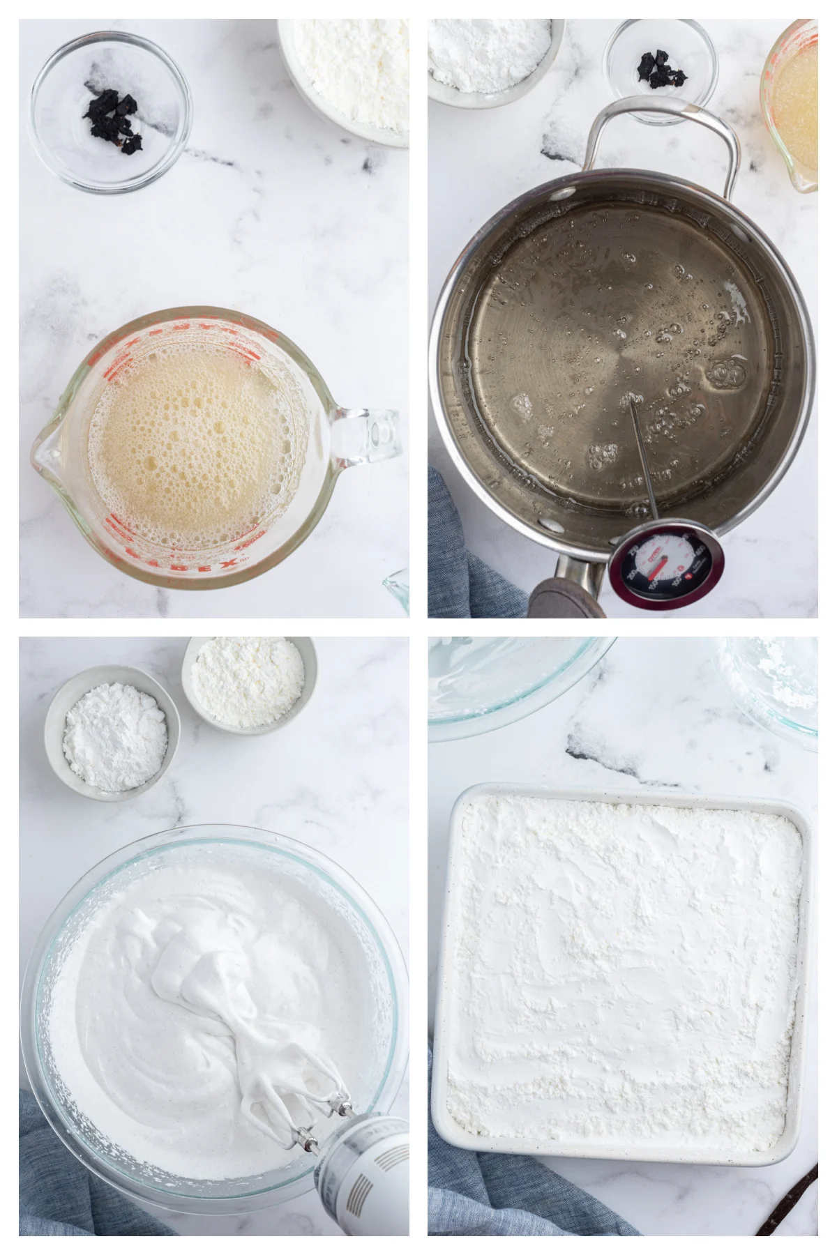 four photos showing how to make homemade marshmallows