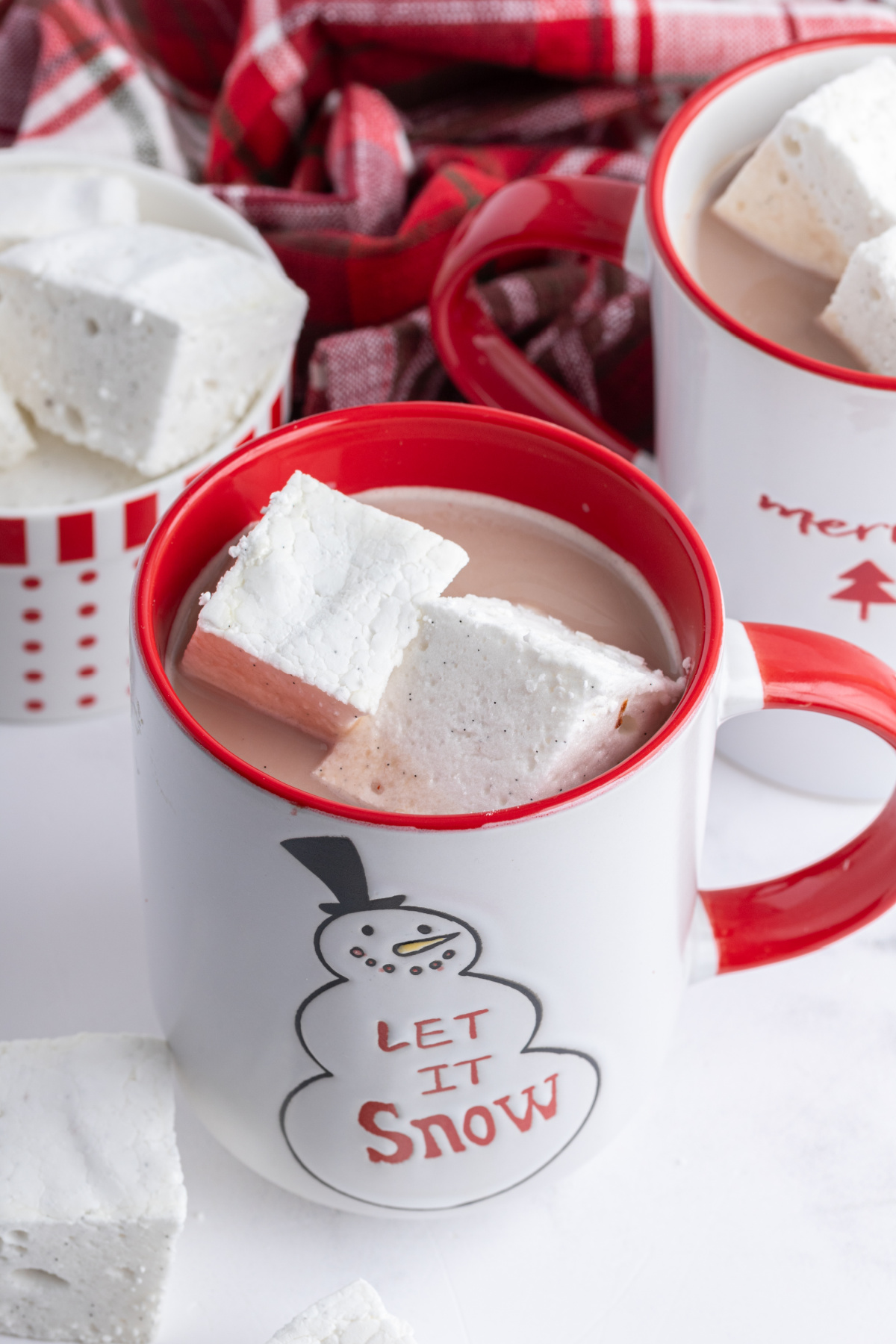 marshmallows in a mug of hot chocolate