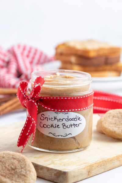 snickerdoodle cookie butter in a jar