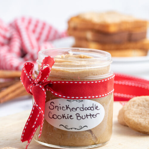 snickerdoodle cookie butter in a jar