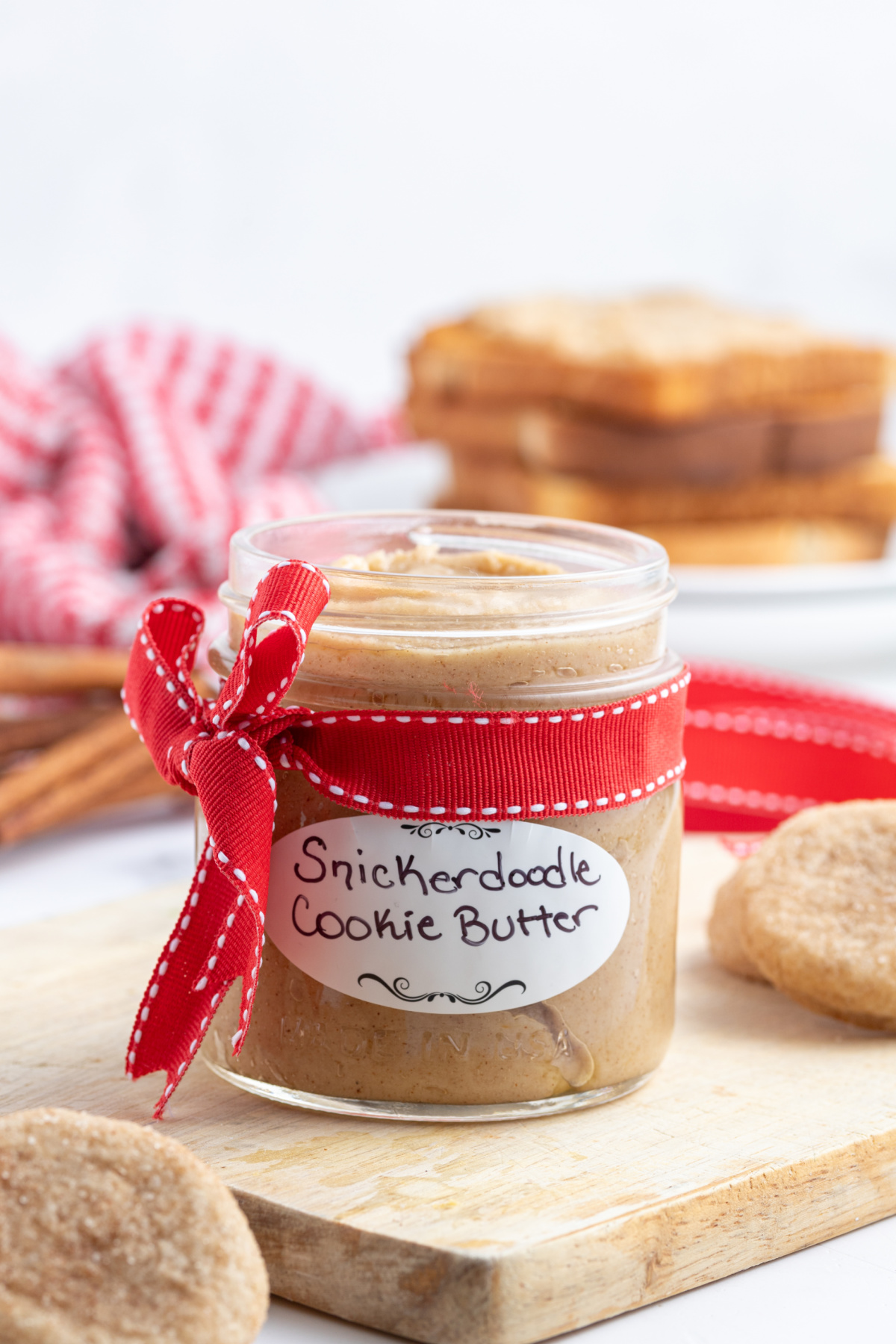 snickerdoodle cookie butter in a jar