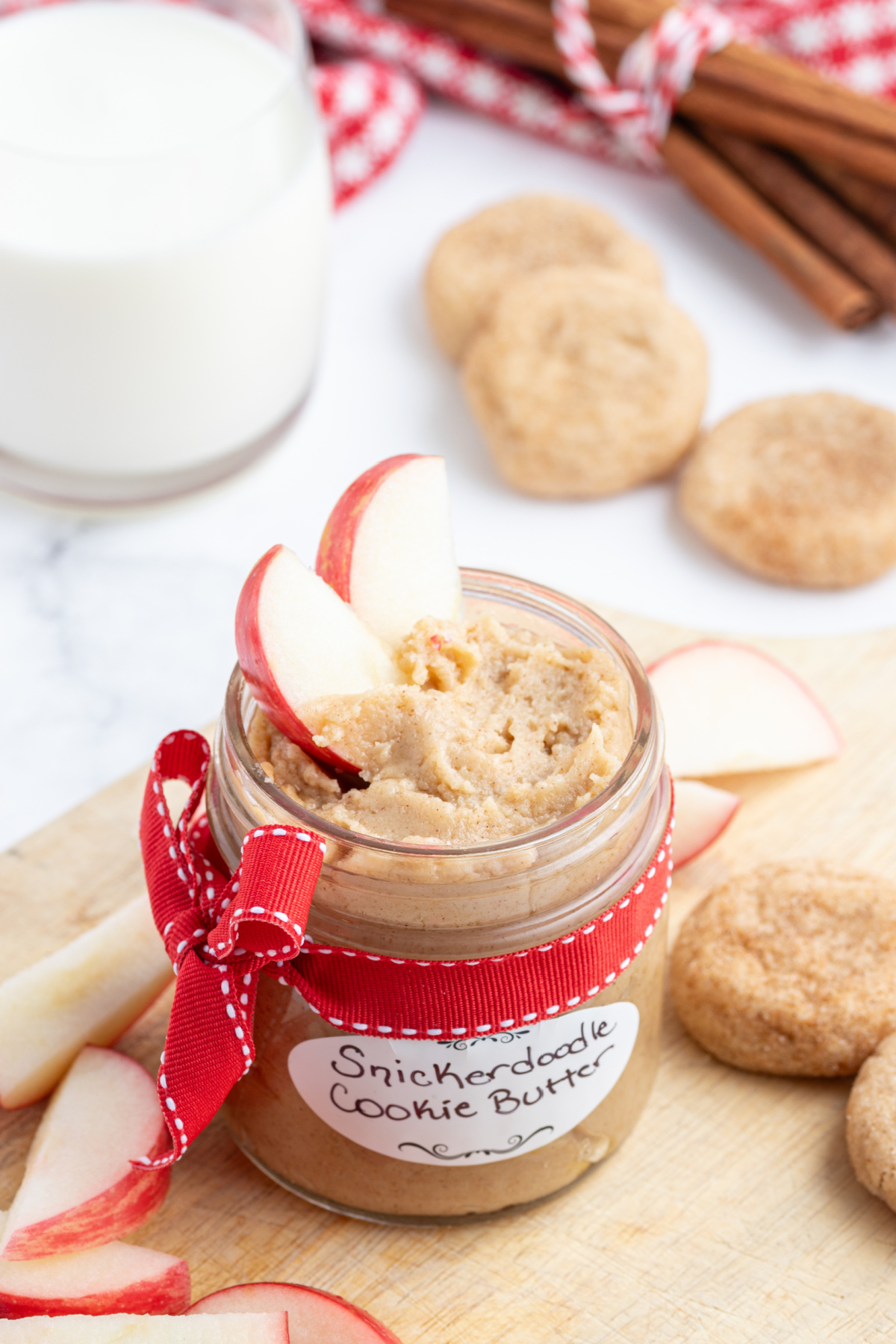 apples inside jar of snickerdoodle cookie butter