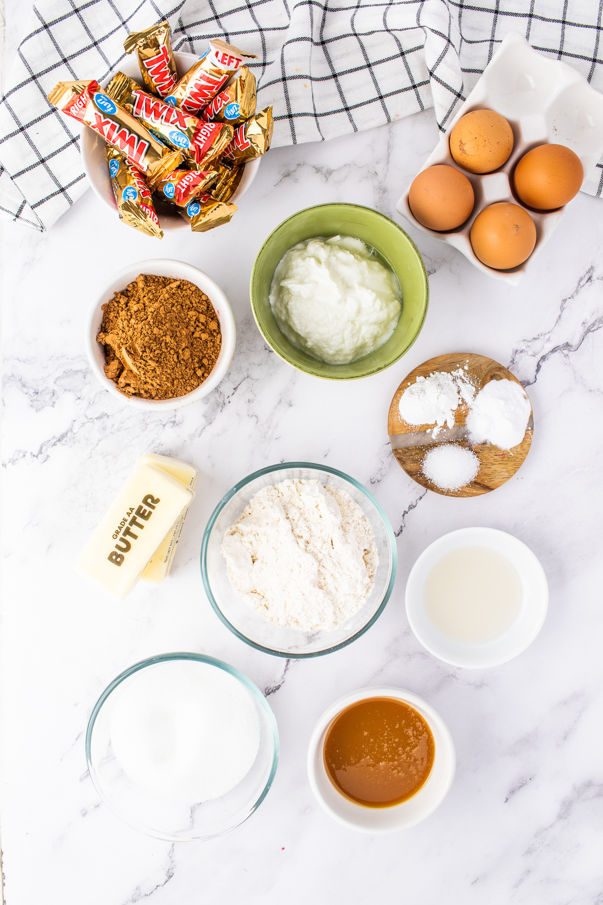 ingredients displayed for making twix bar cupcakes