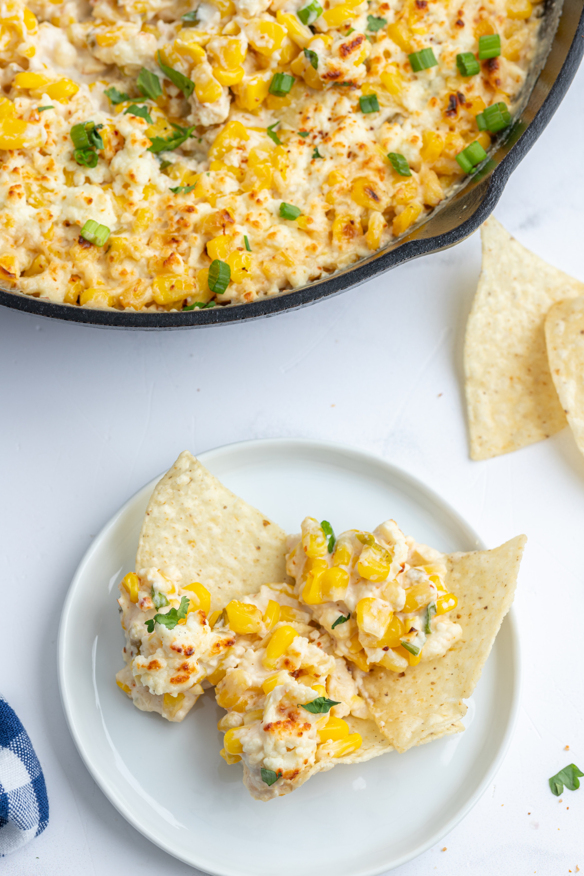 chips with baked elote dip