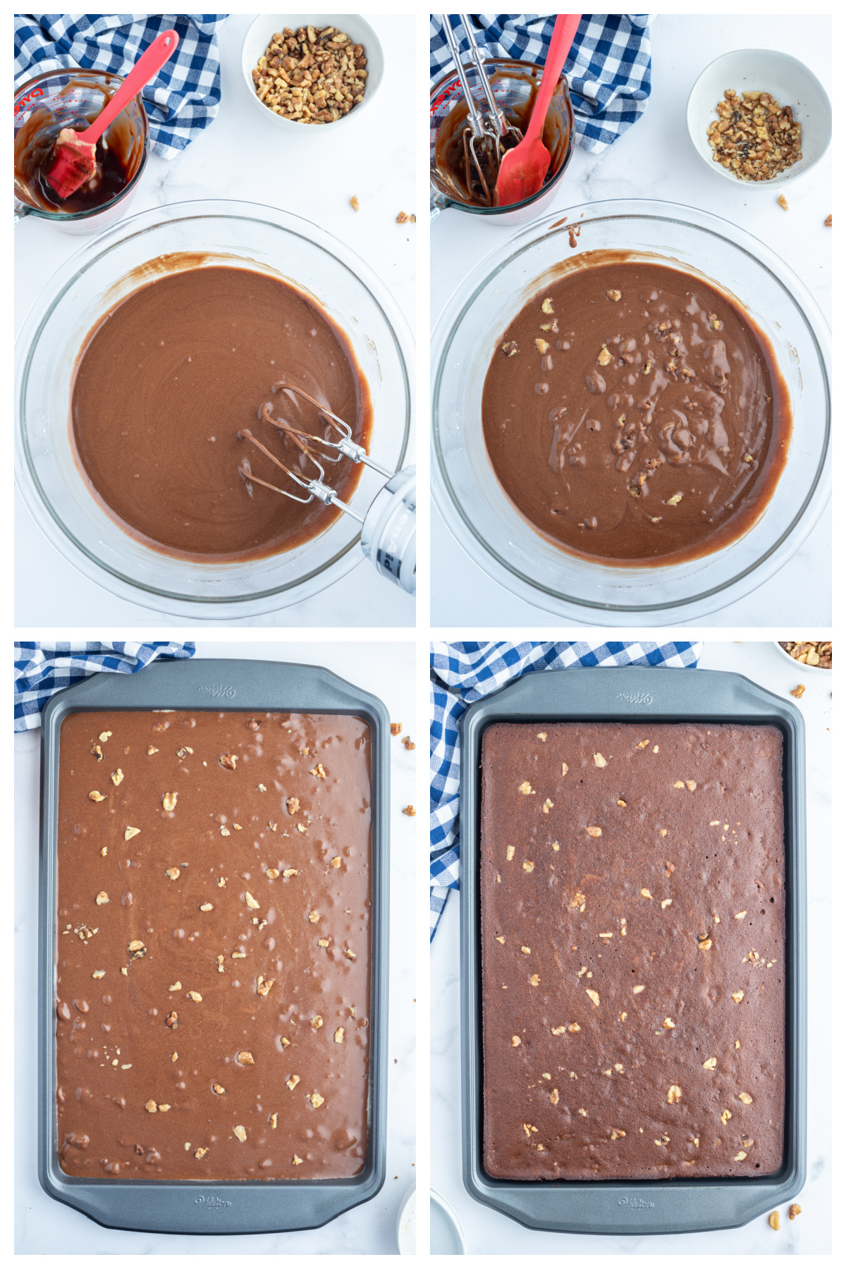 four photos sharing how to make easy country brownies