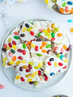 jelly bean bark on a platter