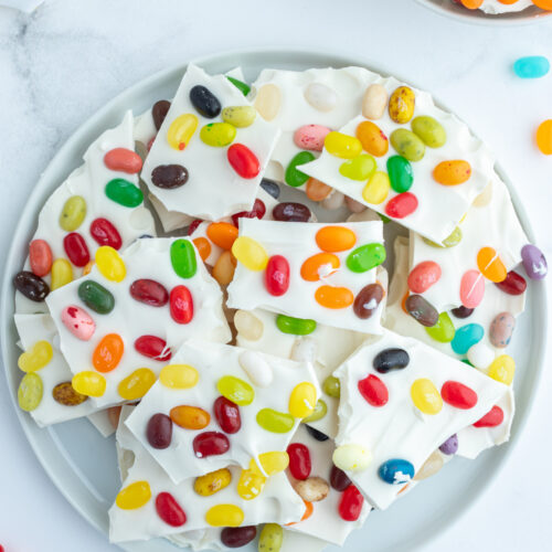 jelly bean bark on a platter