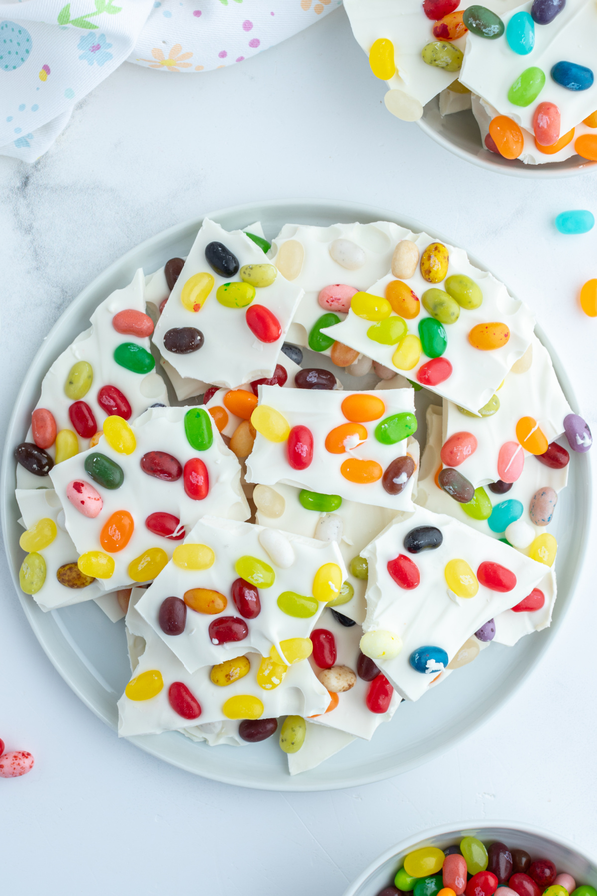 jelly bean bark on a platter