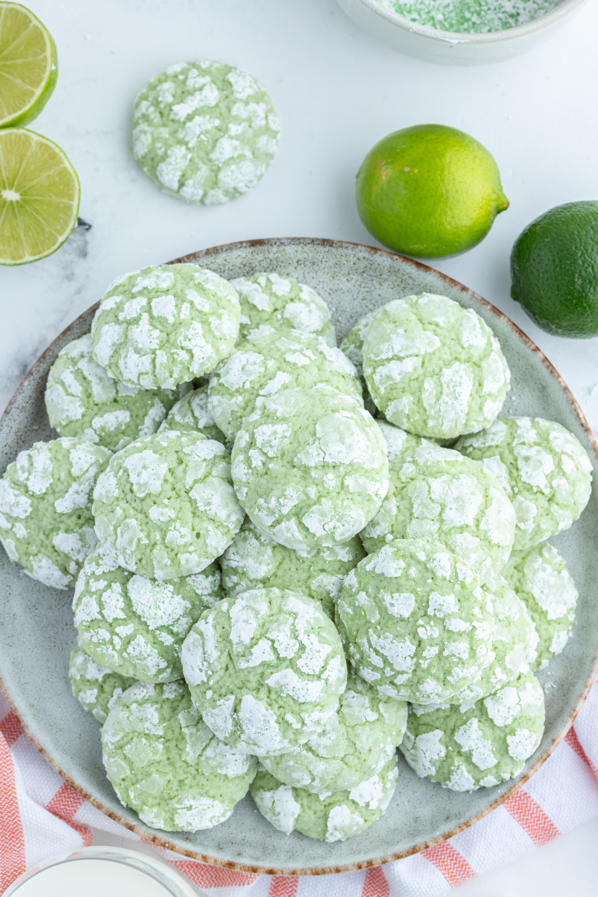 platter of lime crackle cookies stacked