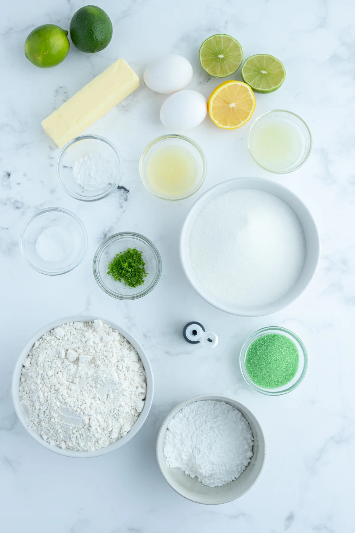 ingredients displayed for making lime crackle cookies