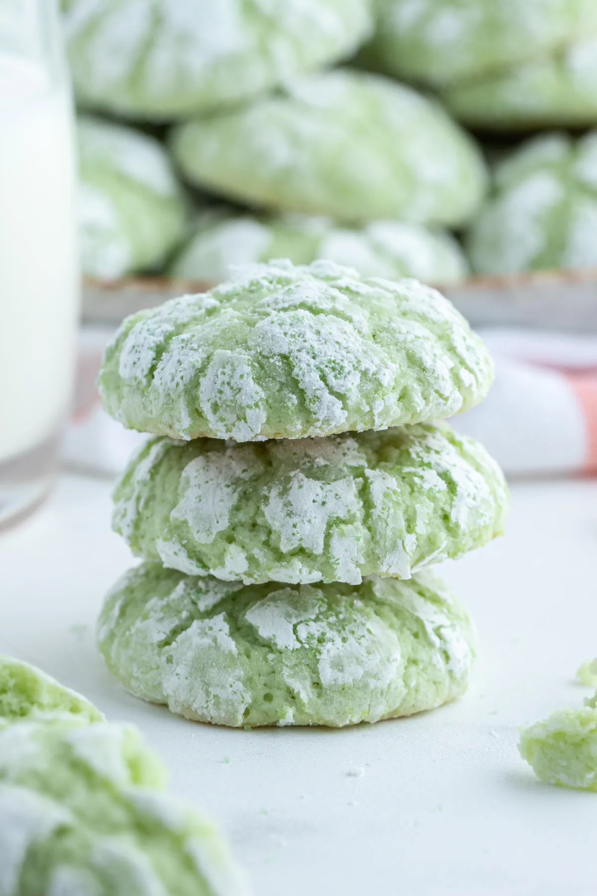 stack of three lime crackle cookies
