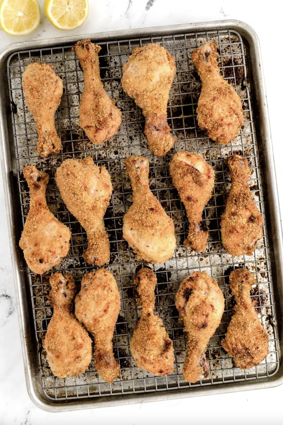 Lemonade Chicken Drumsticks on a baking sheet