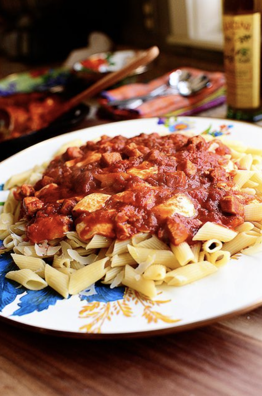 Chicken Mozzarella Pasta on a plate