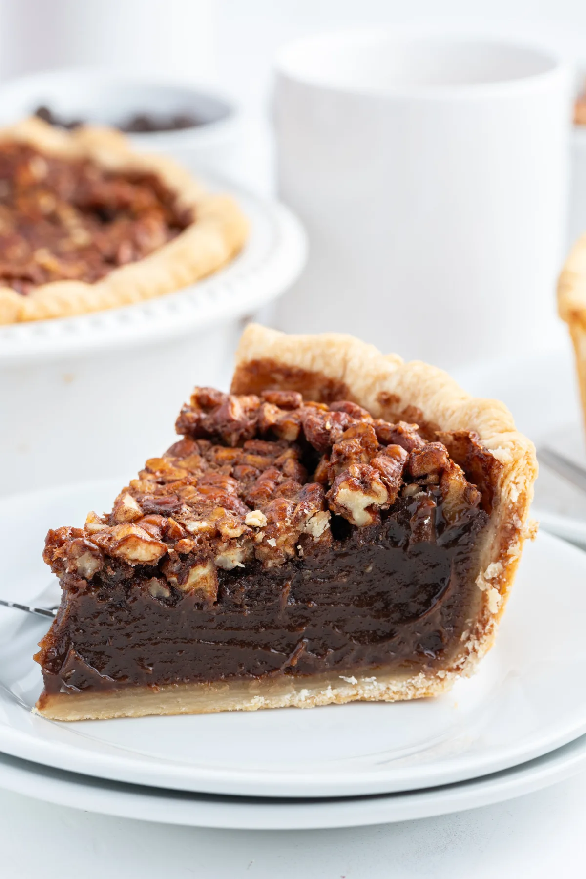 bourbon chocolate pecan pie slice