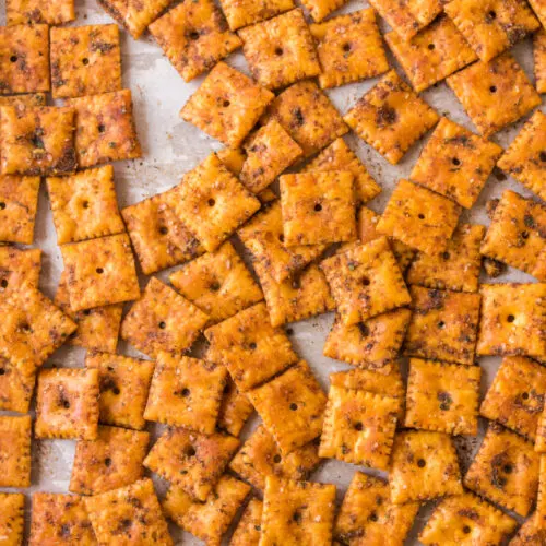 crack crackers on baking sheet