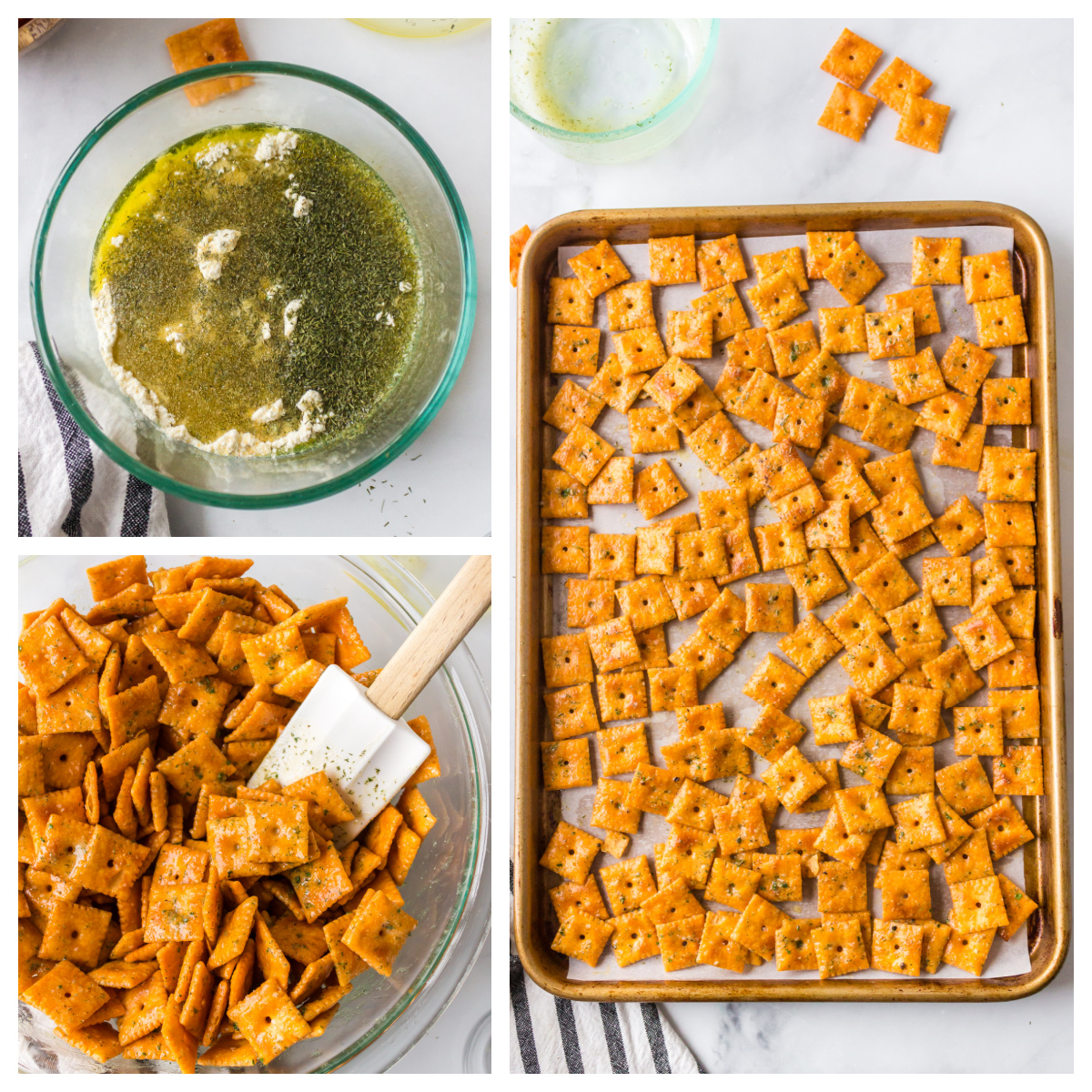 three photos showing how to make crack crackers