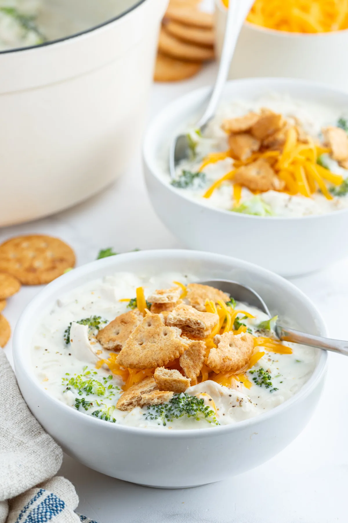 bowl of creamy chicken broccoli and rice soup