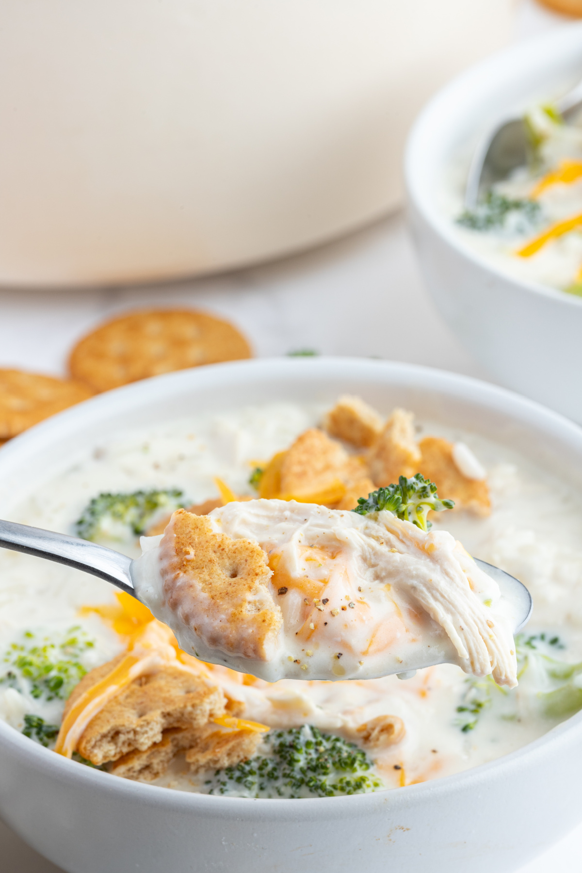 spoonful of creamy chicken broccoli and rice soup
