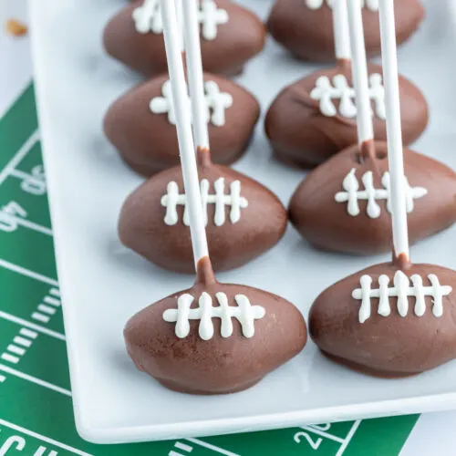 football cake pops on a platter