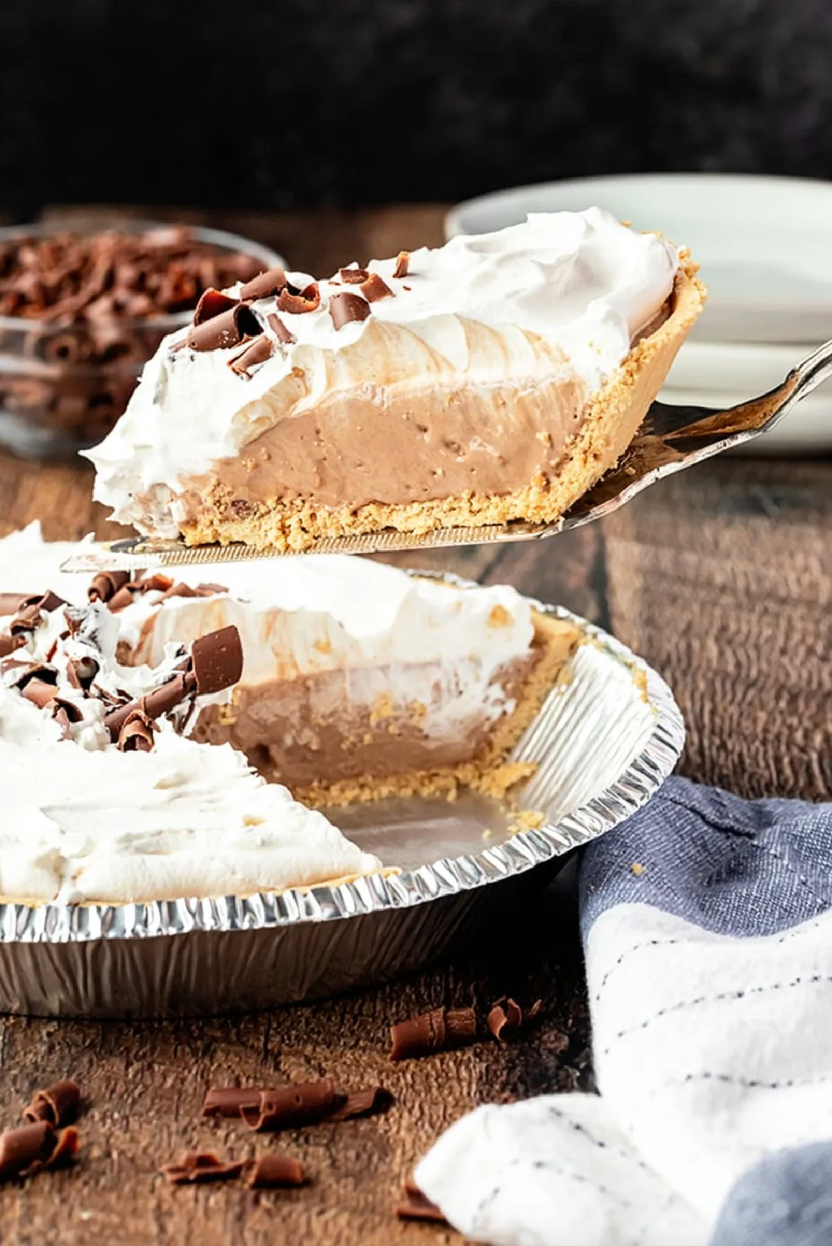 spatula taking out slice of hershey bar pie