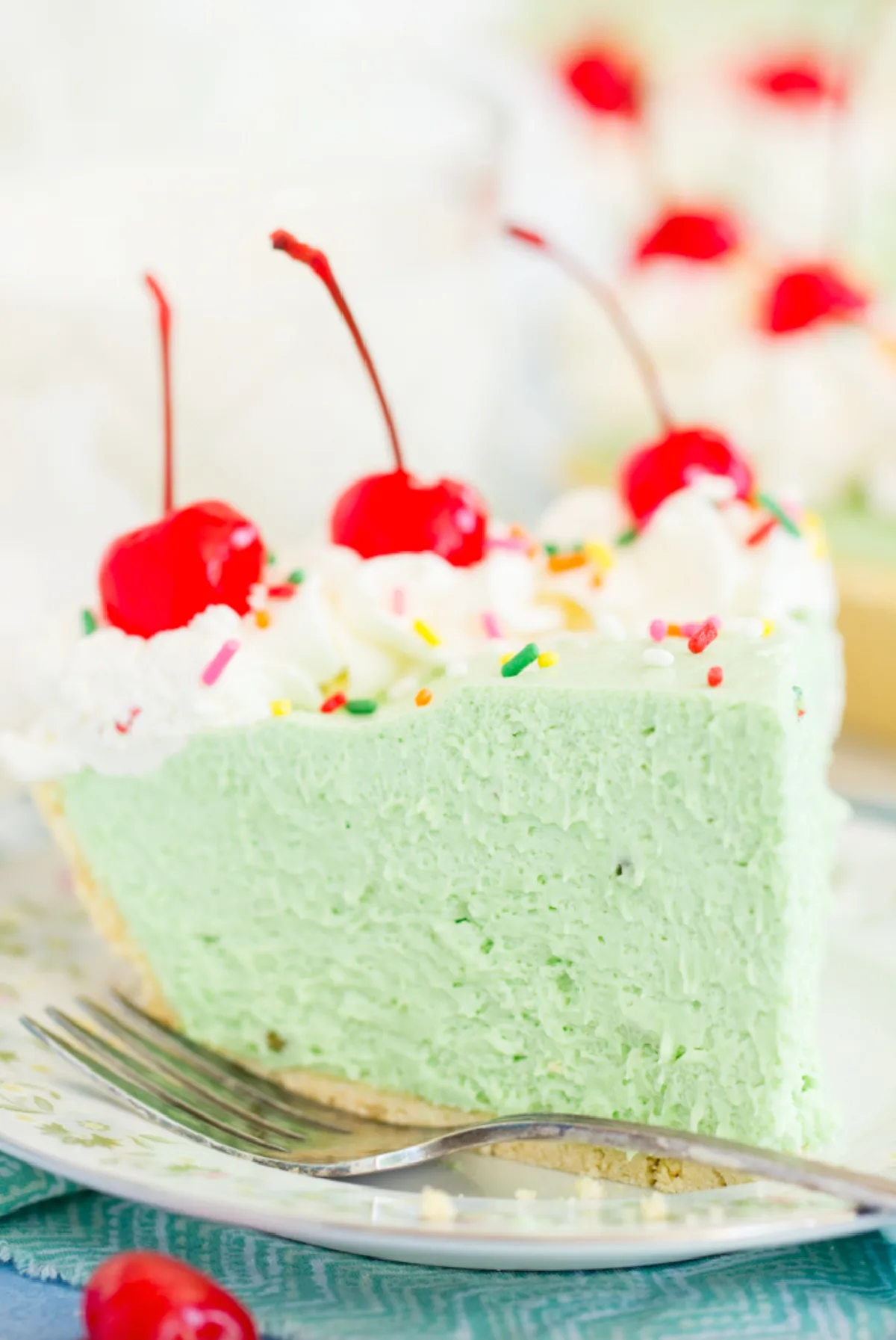 slice of no bake pistachio pie